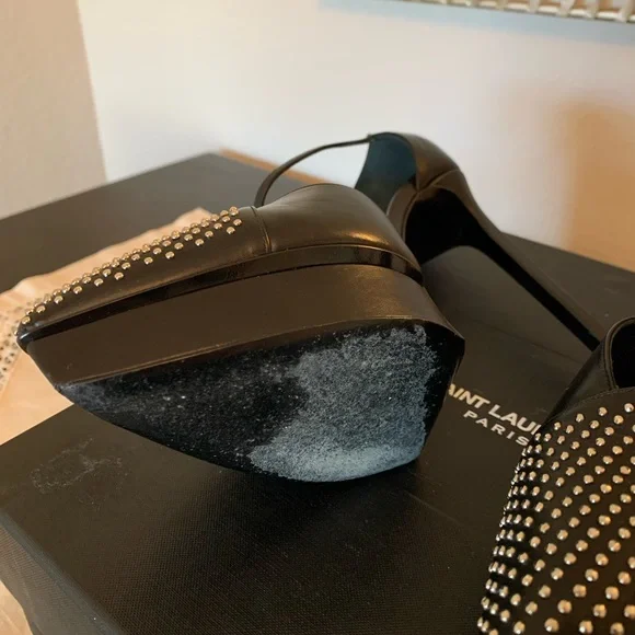 YSL Studded Janis Mary Jane Heel. Black. Size 38. - Picture 12 of 15